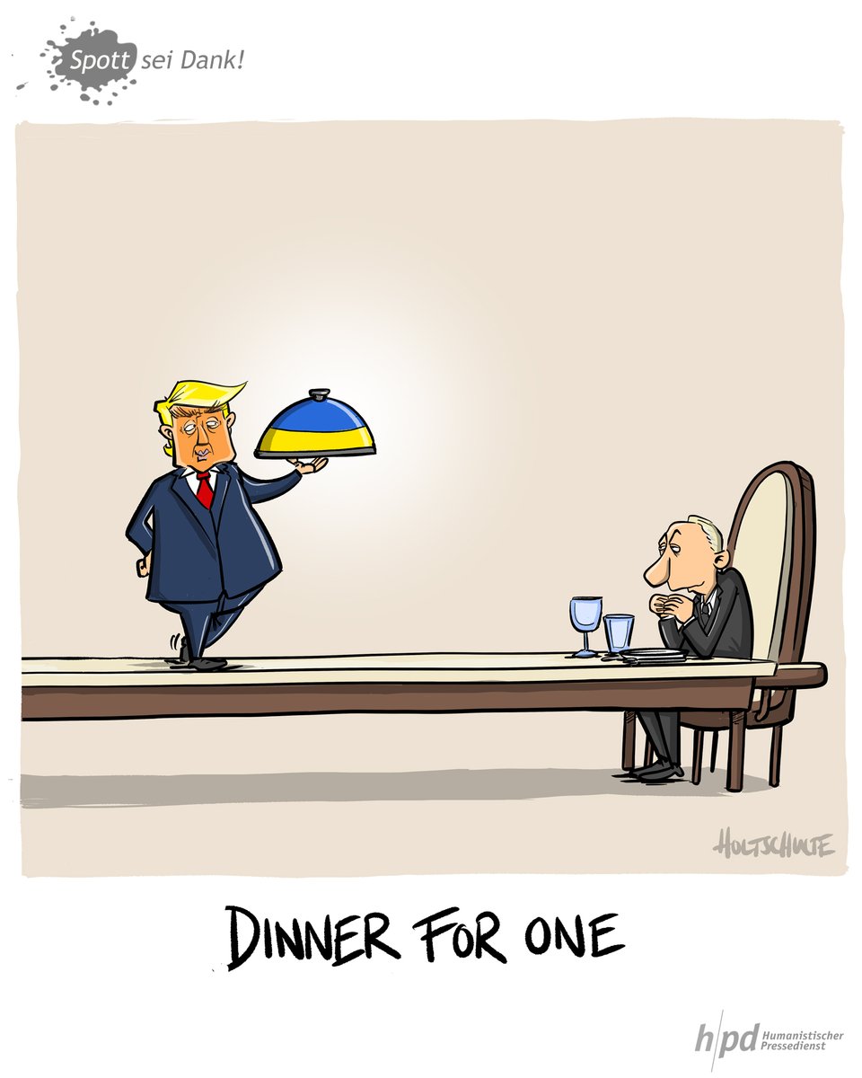 Humanistischer Pressedienst (@hpdticker) on Twitter photo Es ist serviert, Sir...
Michael Holtschulte aka <a href="/totaberlustig/">Tot, aber lustig</a> serviert einen klaren Blick auf den Frieden nach Art des Trump. Es ist serviert, Sir...
Michael Holtschulte aka <a href="/totaberlustig/">Tot, aber lustig</a> serviert einen klaren Blick auf den Frieden nach Art des Trump.