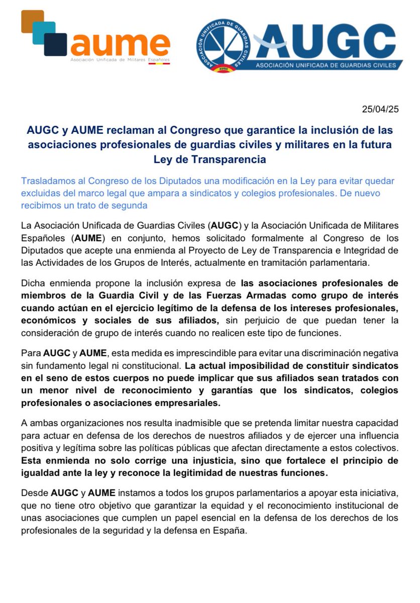 AUMEinforma's tweet image. 🛑📢 @AUGC_Comunica y @AUMEinforma piden al Congreso que incluya a sus asociaciones en la futura Ley de Transparencia e Integridad de Actividades de los Grupos de Interés.