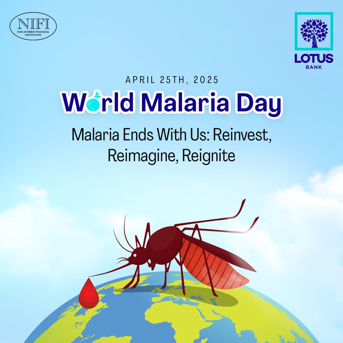 This World Malaria Day, let's unite to: 

🛡️ Reinvest in life-saving tools and community health initiatives. 
💡 Reimagine innovative solutions to combat malaria. 
🔥 Reignite our collective commitment to end this disease. 

Every action counts.
#WorldMalariaDay #EndMalariaNow
