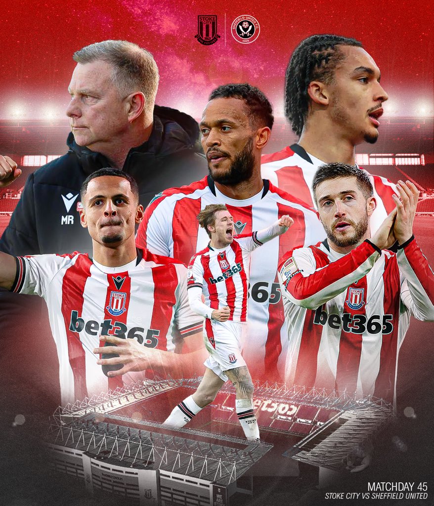 ThePottersView's tweet image. MATCHDAY 🆚 Sheffield United (H)

🕒 KICKOFF - 20:00
🏆 EFL Championship GW45
🏟️ BET365 Stadium  
📺 Sky Sports Football

#SCFC | #Potterspundits