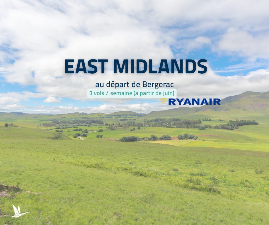 East Midlands – Bergerac
Dès juin, vols directs les lundis, vendredis et dimanches au départ d’East Midlands vers Bergerac.

Réservez votre voyage sur bergerac.aeroport.fr

#volsbergerac #eastmidlands #volsdirects