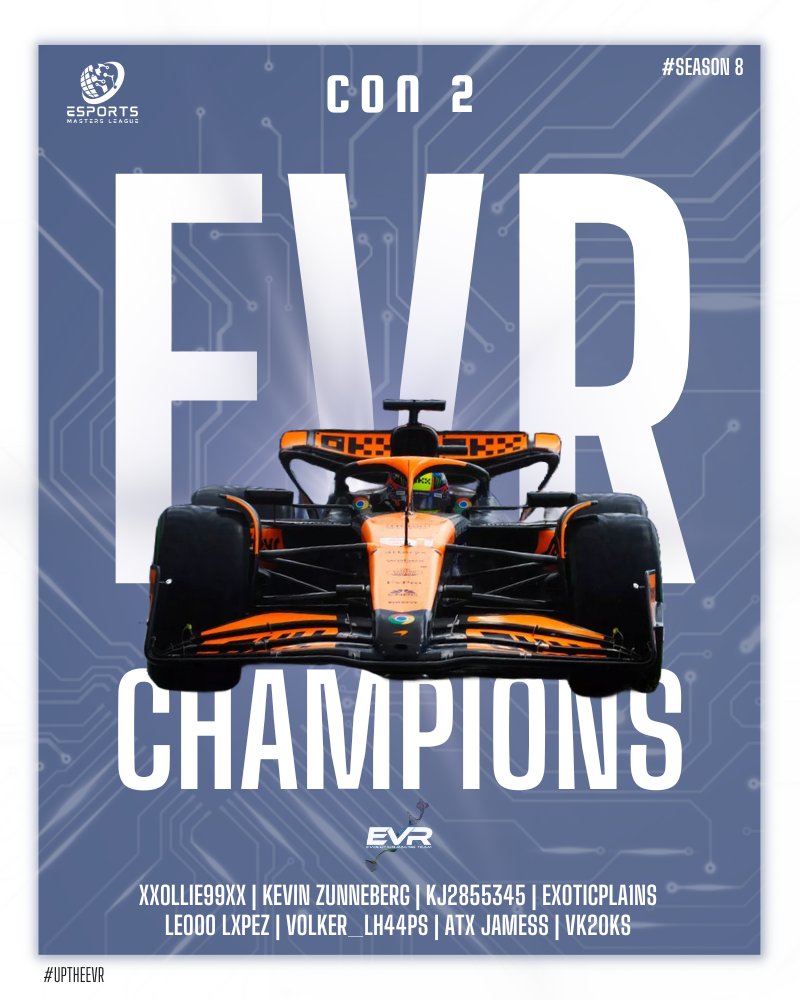 Esports Masters League (@eml_f1) on Twitter photo Congratulations <a href="/EVR_Racing/">EVR_Racing</a>
Officially Crowned CON 2️⃣ Champions 🏆
Races 🔟
Wins 5️⃣
Podiums 1️⃣1️⃣
Poles 5️⃣
Fastest Laps 2️⃣
Points 3️⃣2️⃣0️⃣ Congratulations <a href="/EVR_Racing/">EVR_Racing</a>
Officially Crowned CON 2️⃣ Champions 🏆
Races 🔟
Wins 5️⃣
Podiums 1️⃣1️⃣
Poles 5️⃣
Fastest Laps 2️⃣
Points 3️⃣2️⃣0️⃣