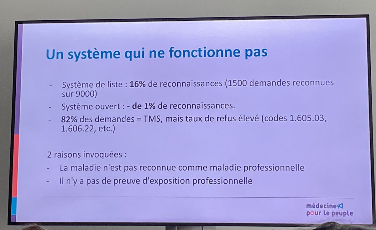 « Le système actuel avec FEDRIS ne fonctionne pas. Les travailleuses comme ds les titres-services sont laissées de côté. Et l’employeur n’a dc aucun intérêt à améliorer les conditions de travail ». Au Colloque de <a href="/MedPourLePeuple/">Médecine pour le Peuple</a> 
#SantéAuTravail