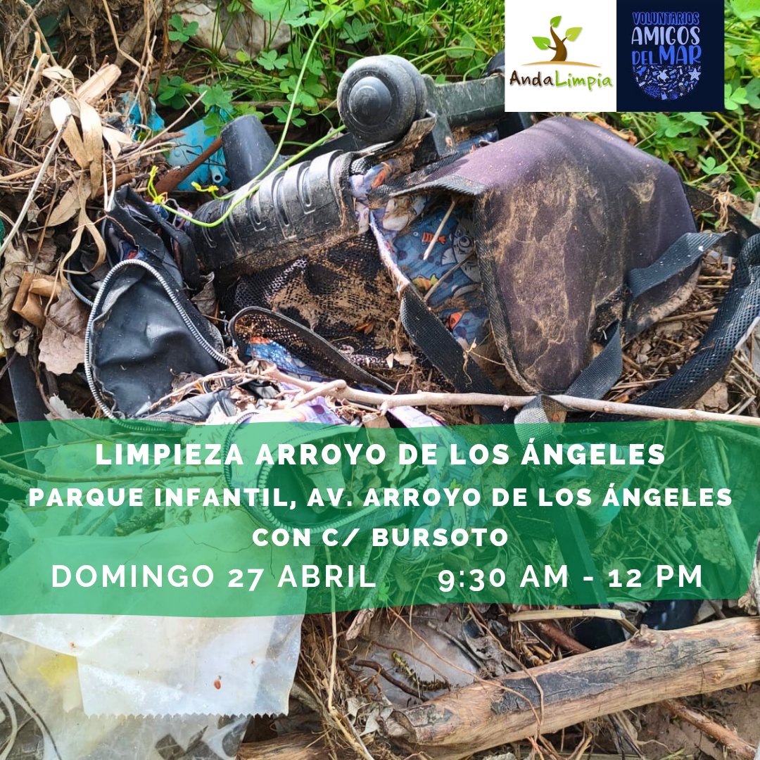 🌿 ¡Únete a nuestra recogida de residuos! 🌿

🗑️ Limpieza Arroyo de Los Ángeles
📍 Parque infantil de la Avenida Arroyo de Los Ángeles, con Calle Bursoto
📅 Domingo 27 de abril
🕙 9,30 AM - 12 PM

🙈 Junt@s podemos cuidar de nuestra naturaleza