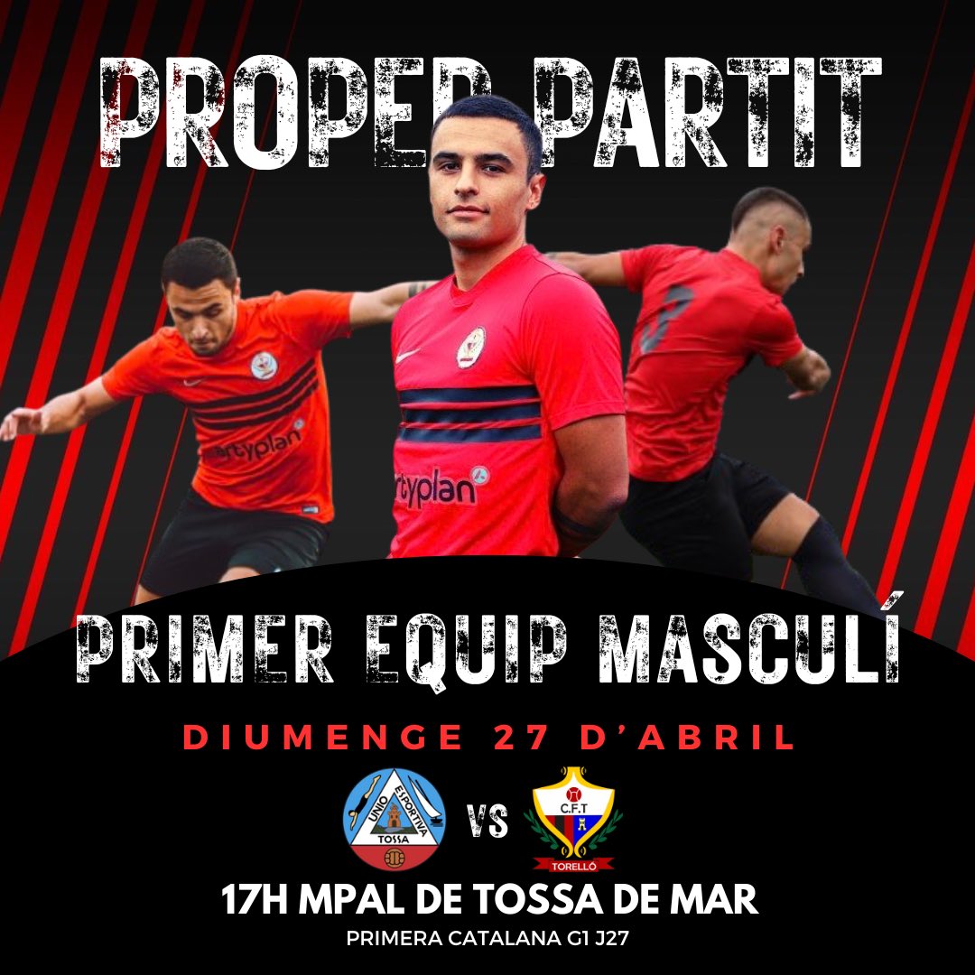 CF.TORELLO (@cftorello) on Twitter photo ðððððð ððððð ððððððÃâœïž
ð <a href="/UETOSSA1922/">Unió Esportiva Tossa</a>
ð¹ïž Jornada 27
ðïž Diumenge 27 dâAbril
âïž 17h
ðïž Camp de futbol MPAL de Tossa de Mar
ð Tossa de Mar
â€ïžð€ ðððððð ððððð ððððððÃâœïž
ð <a href="/UETOSSA1922/">Unió Esportiva Tossa</a>
ð¹ïž Jornada 27
ðïž Diumenge 27 dâAbril
âïž 17h
ðïž Camp de futbol MPAL de Tossa de Mar
ð Tossa de Mar
â€ïžð€