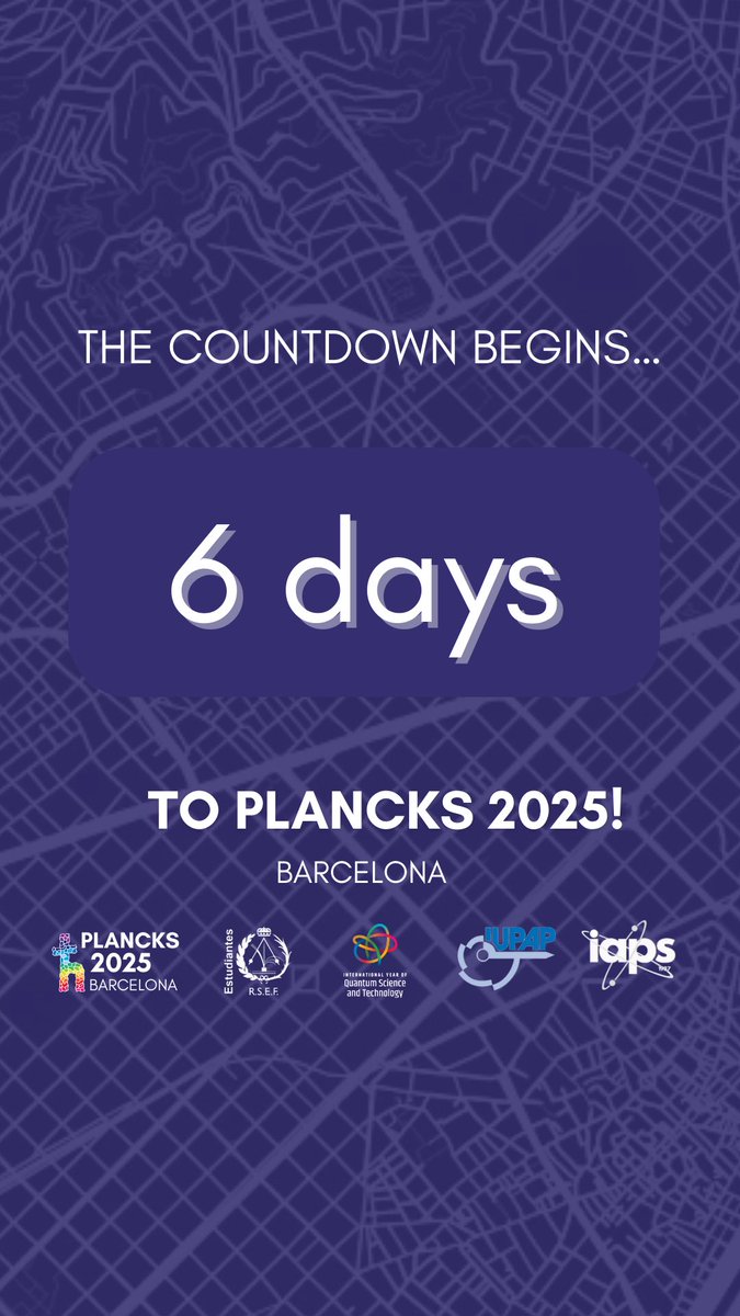plancks25's tweet photo. 6 days until PLANCKS 2025!
Particles are colliding, schedules aligning, minds preparing…
Are you ready for the impact?
🧬 Higgs-level excitement
🔬 Detector mode: ON
🚀 Next stop: Barcelona

#PLANCKS2025 #ParticleVibes #PhysicsEvent #IAPS https://t.co/ZouXG7YJom