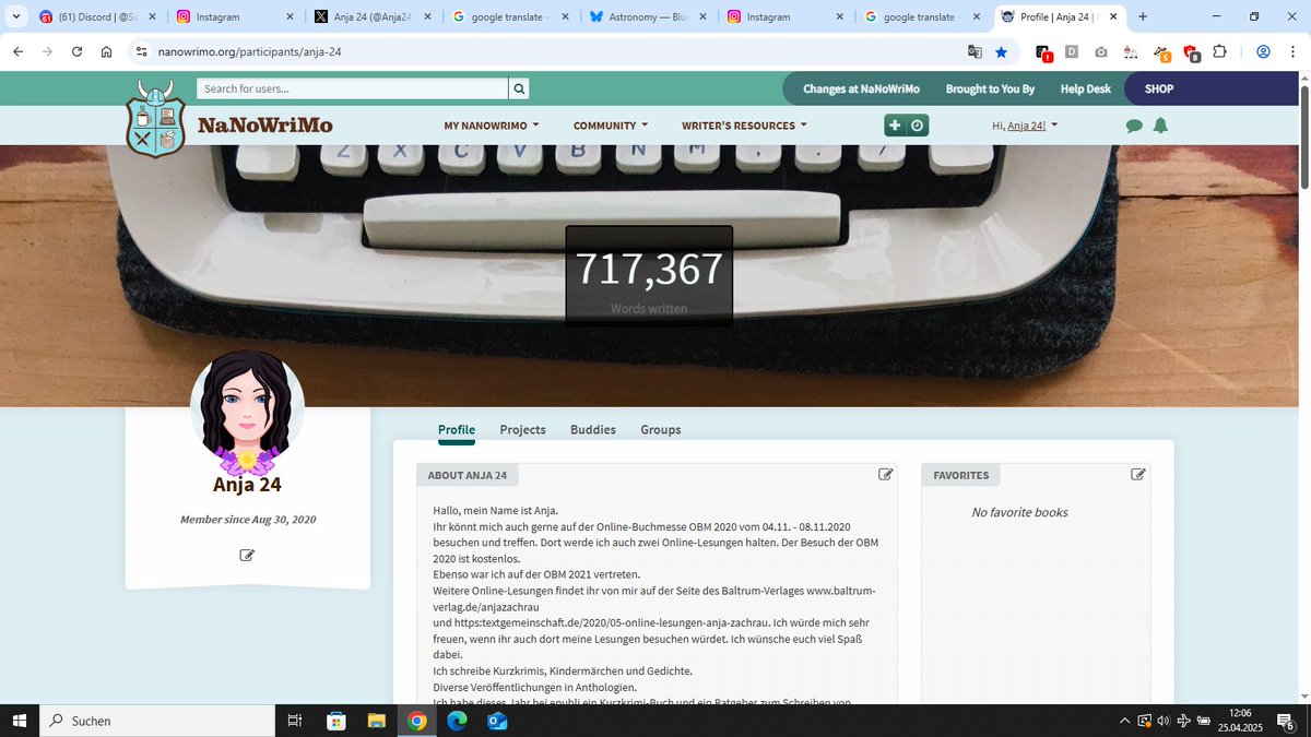 Heute habe ich mein Ziel beim NaNoWriMoCamp erreicht, 50.000 Wörter.
#autorinanjazachrau
#anjazachrau
#anjazachrauautorin
#kindermärchen
#kurzkrimis
#Gedichte
#nanowrimocampwinner
#nanowrimocampapril2025
#nanowrimo2025