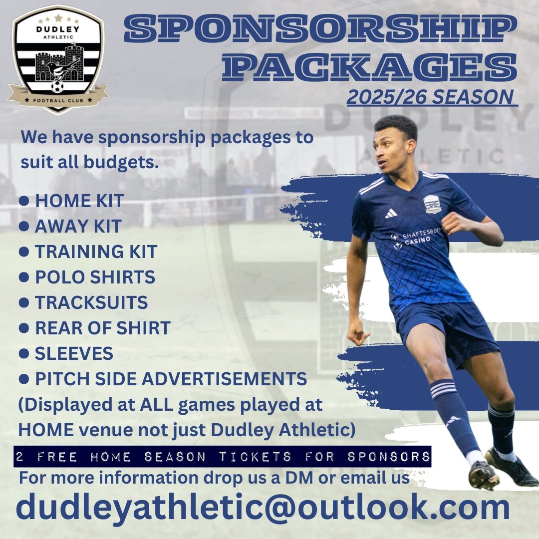 Businesses of Dudley and beyond.......we need you!!

We are in search of new sponsors for our 2025/26 season campaign in the WMRL PREMIER (Step 7).

We have lots we can offer our sponsors and are looking for companies to help with the progression of our club.

#UPTHEATHLETIC 💙🤍