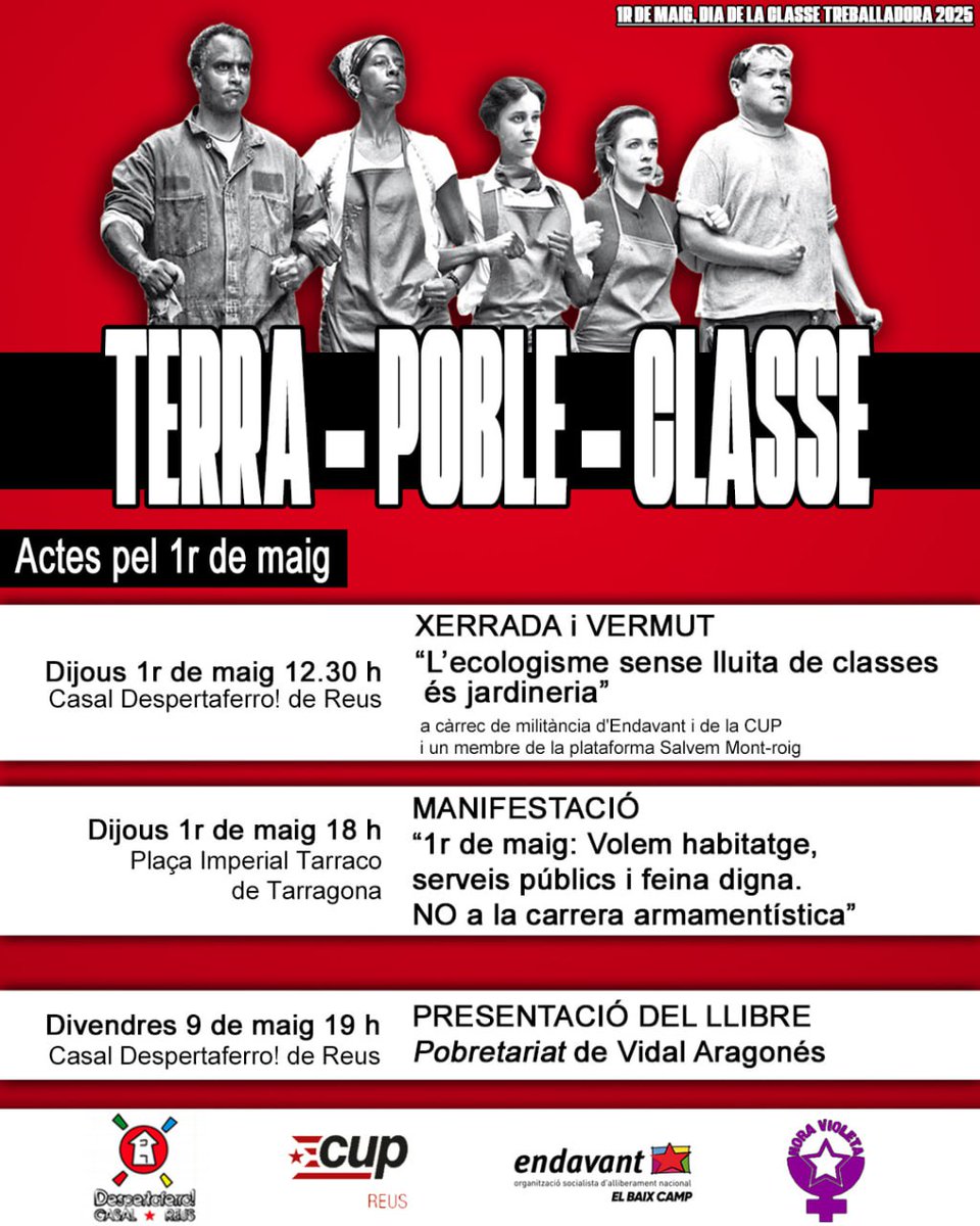💪🏼Aquest primer de maig defensem la TERRA, el POBLE i la CLASSE!

L'EIR organitzem actes pel dia de la classe treballadora.

➡️Parlem d'ecologisme resituant el seu caràcter de classe, anem a la manifestació, i reivindiquem la classe treballadora amb <a href="/VidalAragones/">Vidal Aragonés</a>

Unim-nos!✊🏼