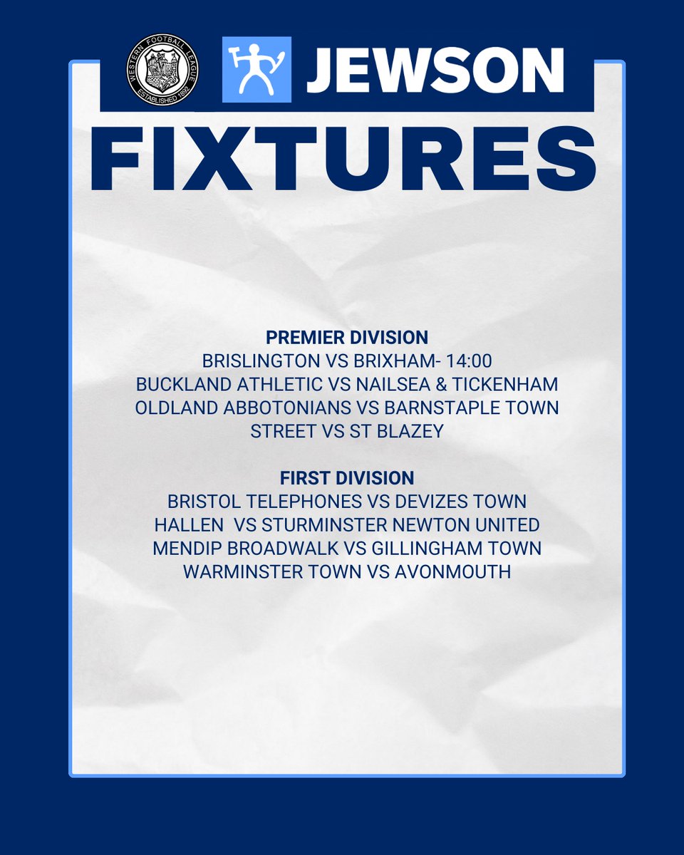 FIXTURES | Here's a look at the fixtures taking place tomorrow in the <a href="/Jewson/">Jewson</a> Western League.