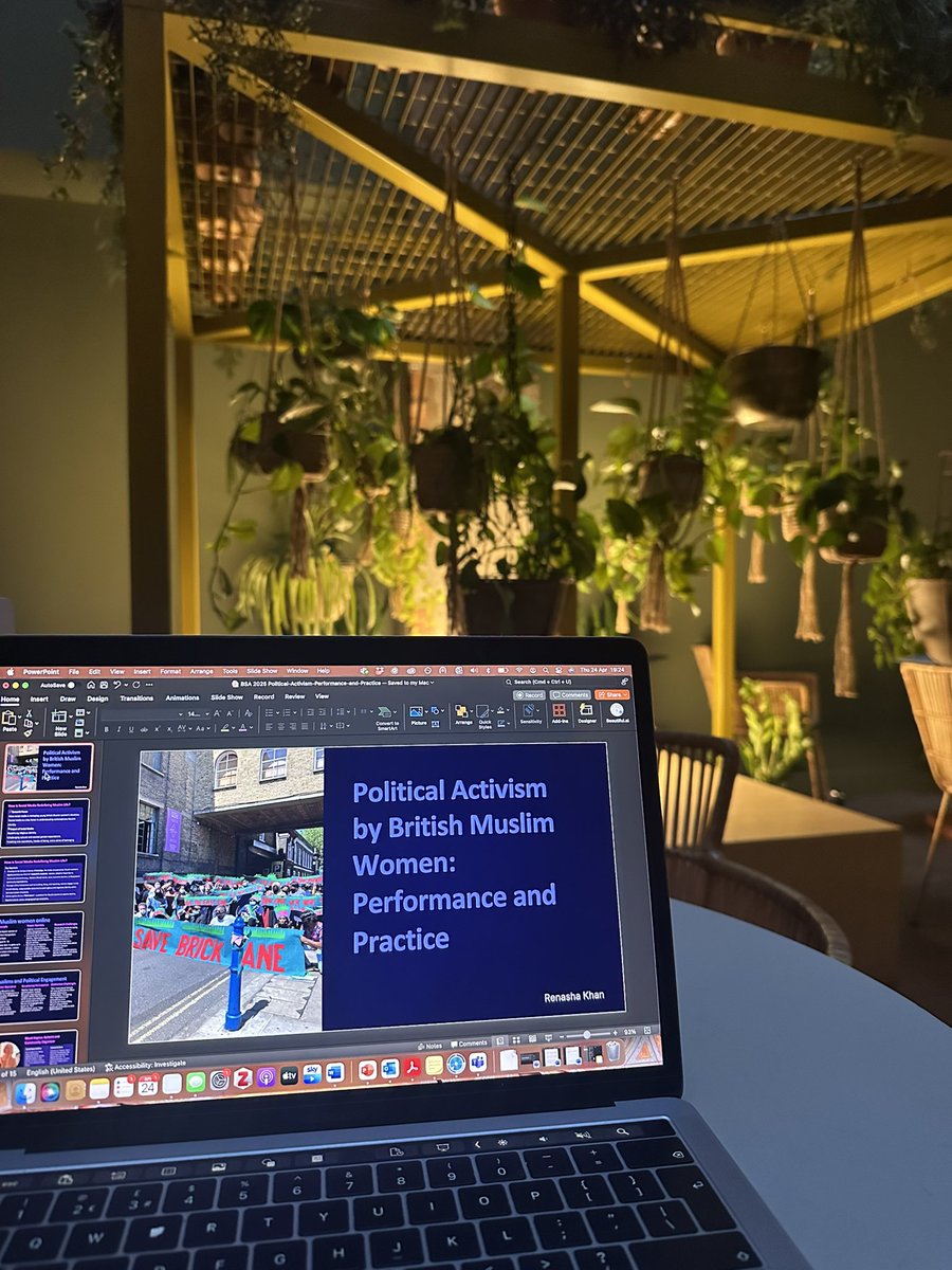 Exciting to be speaking today <a href="/britsoc/">The BSA</a> conference today on Political Activism by British Muslim Women: Performance and Practice taken from my research on the digital lives of british Bangladeshi women! #britsoc25