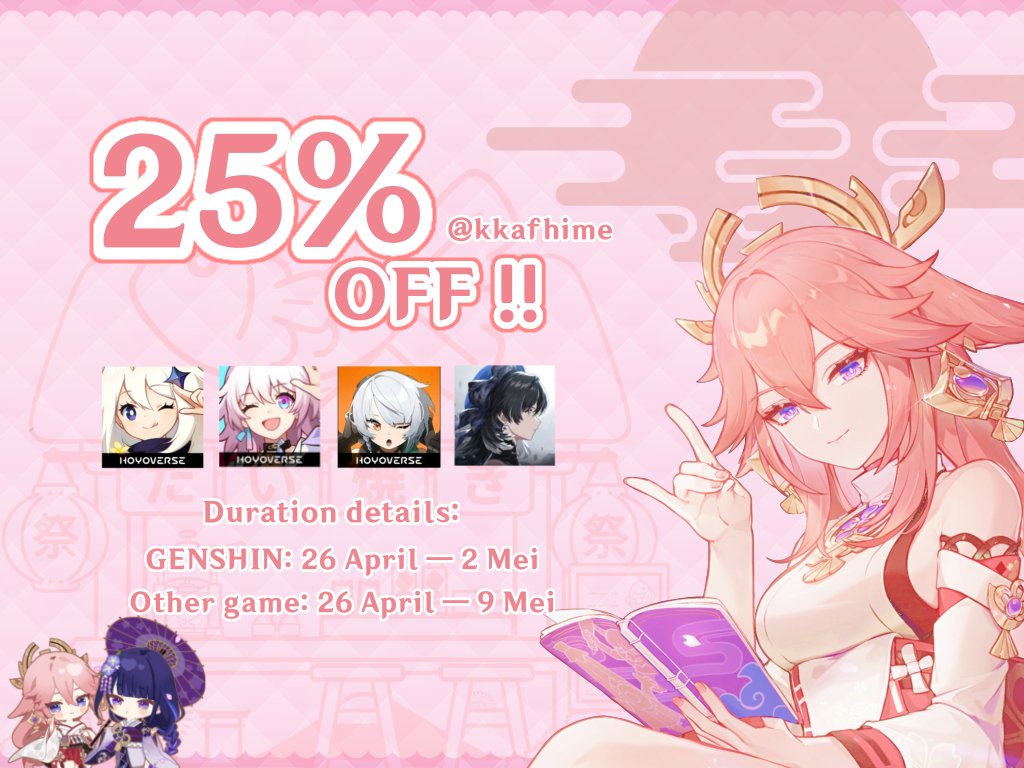 kkafhime's tweet photo. [ rt &amp; like are appreciated! ]

Alooo! aku kembali mebawa good news berupa diskon untuk semua joki (all games) kecuali rakun🥳

Diskon bisa untuk semua jenis joki kecuali rakun dan dengan max potongan 30K! 

Available payment via qris + loyalty card + bonus!!🤍 https://t.co/p62KgxPR4P