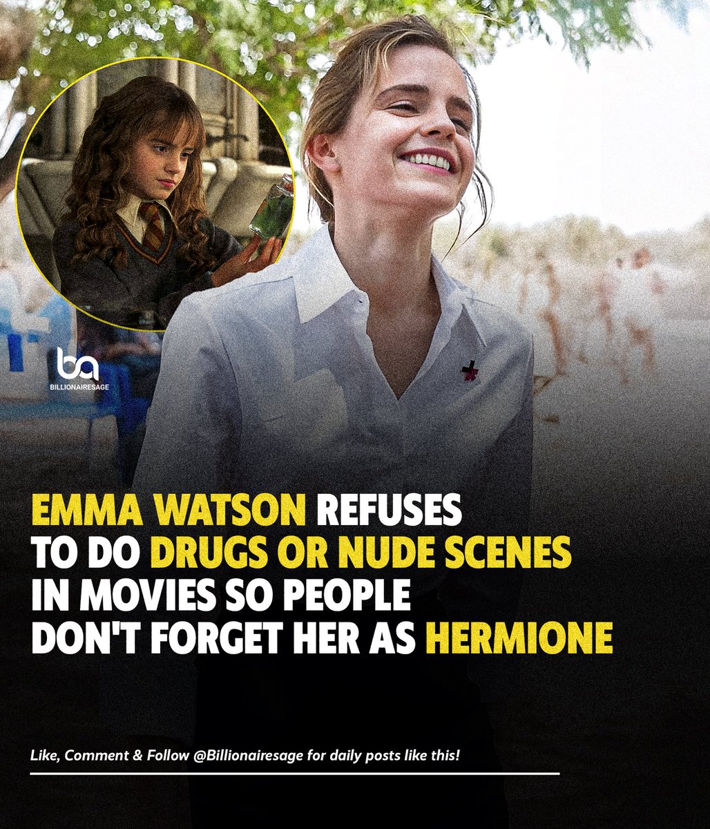 Billionairesage's tweet photo. I personally find this admirable.
Emma Watson made a bold decision early in her career: no drugs, no nude scenes.
Why? Because she wants you to remember her not just as a talented actress—but as the girl who brought Hermione Granger to life.✨ https://t.co/zlJfiWC93H