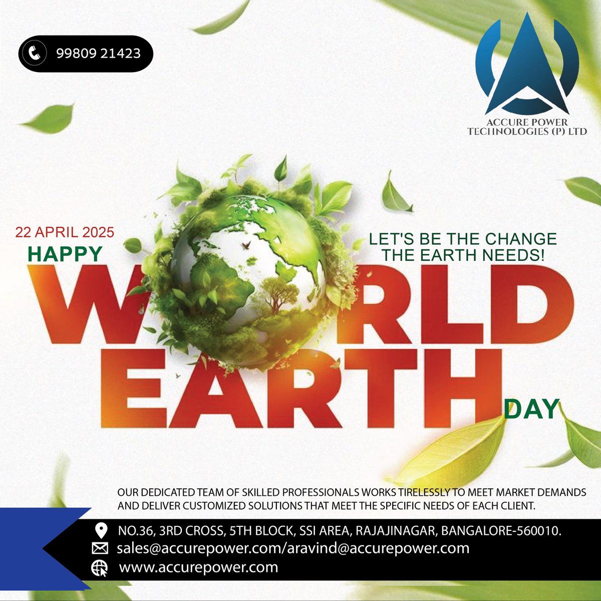 This #EarthDay, we commit to powering industries with smart, energy-efficient solutions. 🌱
Let’s innovate for a greener tomorrow.
#AccurePower #Sustainability #GreenTech #OnlyOneEarth #EnergyEfficiency