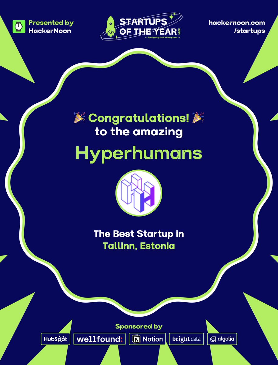 🚀 We did it with <a href="/gradivis/">D. C. O'Brien</a> ! <a href="/hyperhumans/">Hyperhumans</a>  has just been named The Best Startup in Tallinn, Estonia by <a href="/hackernoon/">HackerNoon | Learn Any Technology</a>’s Startups of the Year 2024! 🎉
We’re proud to be recognized among tech’s rising stars.

A huge thank you to our team, users &amp; supporters — this is just the