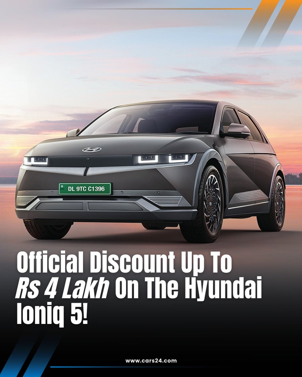 cars24autoverse's tweet photo. Hyundai India is offering discounts of up to Rs 4 lakh on leftover MY2024 stock of the Ioniq 5 electric SUV. Check out more details about the same in our story.

Story: https://t.co/Mc3AYsKfKd

#hyundai #ioniq5 #electriccars #news #discount #autoverse #CARS24 https://t.co/8ZR9adZPMX