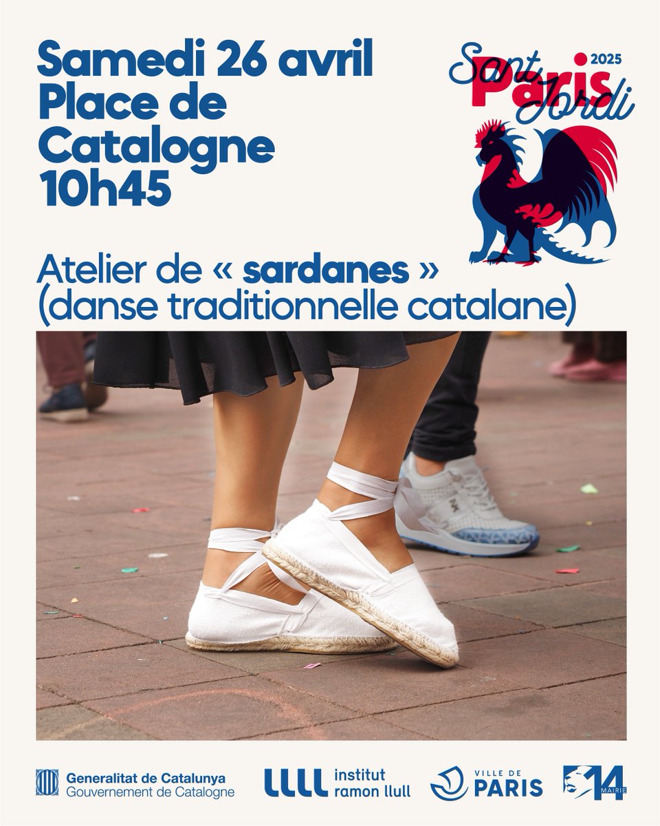🩰 Atelier de « sardanes »

Le <a href="/casalpariscat/">casalparis.cat</a> vous propose un atelier d’initiation à la sardane, danse traditionnelle catalane, avec <a href="/MireiaArguijo/">Mireia Arguijo Badia</a> et <a href="/RequenaPau/">Pau Requena</a> 

Venez danser avec nous !

🗓 Samedi 26 avril | 🕓 10h45 | 📍 Place de Catalogne

🌹📚 #SantJordiParis2025
