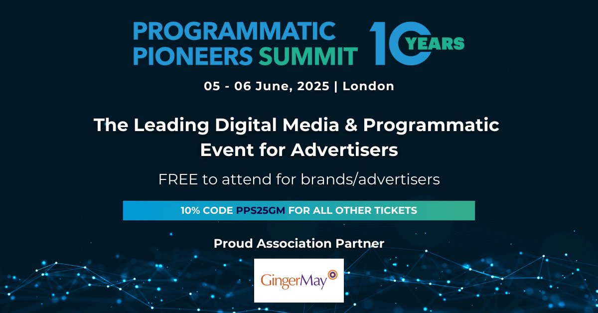 We’re proud to announce our partnership with the Programmatic Pioneers Summit – Europe's biggest programmatic and digital media event for brands, agencies, publishers and tech companies.

Find out more details and see the full agenda here: programmatic.wbresearch.com