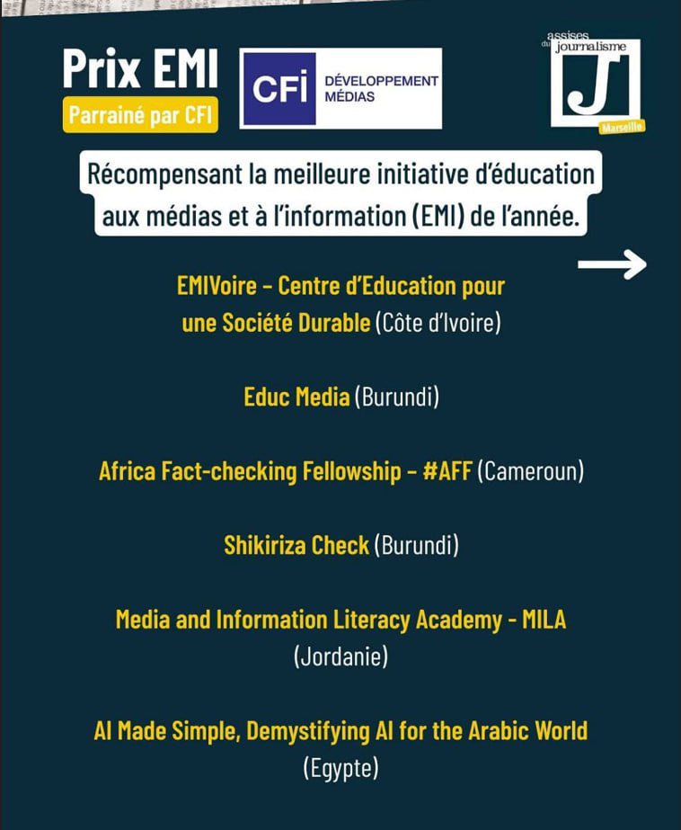 Ngala Desmond (@ngaladesmond) on Twitter photo 🚀 Big news!
#AFFCameroon has been shortlisted among the best Media & Information Literacy projects of the year! This is a major milestone and a fantastic opportunity for Africa to discover our fact-checking fellowship by #defyhatenow with support <a href="/AA_stabilisiert/">🇩🇪 GER on Peace & Humanitarian Action</a> <a href="/CAI_Afrique/">Centre Allemand d'Information en Afrique</a> 🚀 Big news!
#AFFCameroon has been shortlisted among the best Media & Information Literacy projects of the year! This is a major milestone and a fantastic opportunity for Africa to discover our fact-checking fellowship by #defyhatenow with support <a href="/AA_stabilisiert/">🇩🇪 GER on Peace & Humanitarian Action</a> <a href="/CAI_Afrique/">Centre Allemand d'Information en Afrique</a>