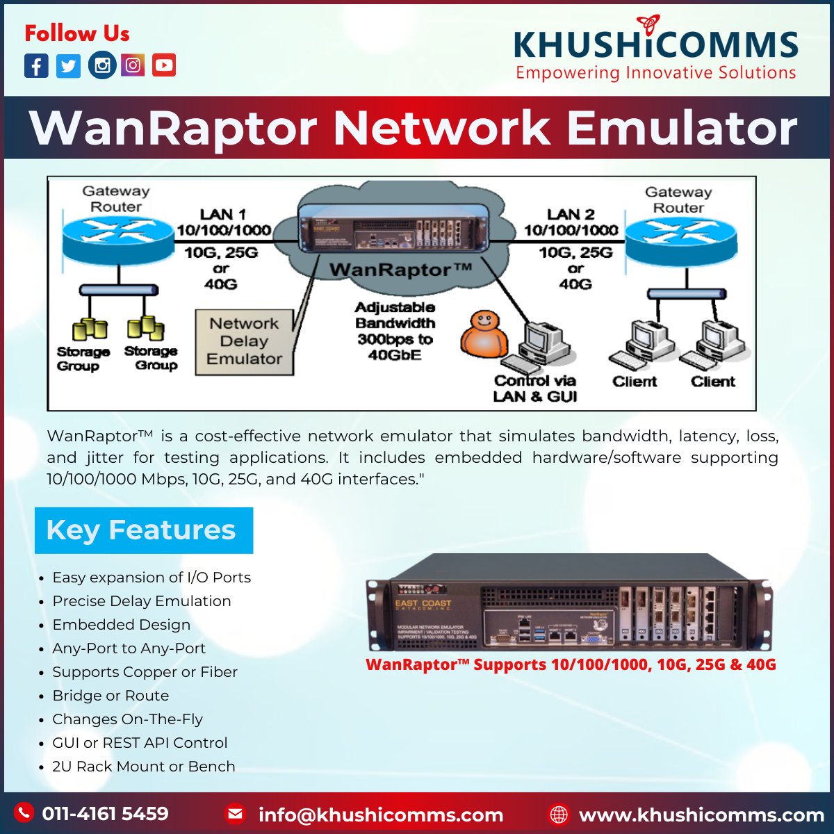 Khushicomms1's tweet photo. Meet the WanRaptor™ – the ultimate tool for network testing! 

🚀Simulate latency, packet loss, and more across 10G, 25G &amp; 40G networks. 

#NetworkEmulation #CyberSecurity #CloudComputing #5GTesting #NetworkTesting #NetworkEmulation #WANEmulator #ITSolutions https://t.co/5UbHbJNdmo