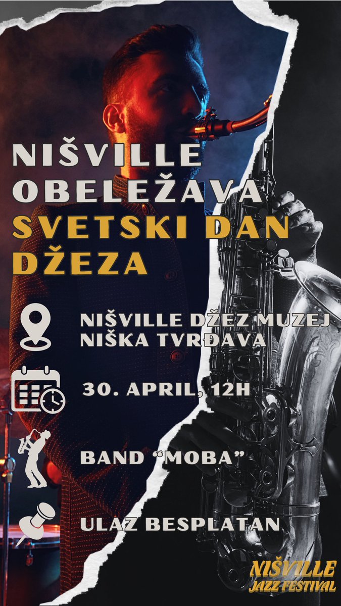 Za ovogodišnji, 14-ti po redu INTERNATIONAL JAZZ DAY biće održan matine program u sredu, 30. aprila u 12h na bini ispre Nišville Jazz Muzeja u niškoj Tvrđavi, gde će nastupiti renomirani niški jazz sastav „MOBA”!

Vidimo se!