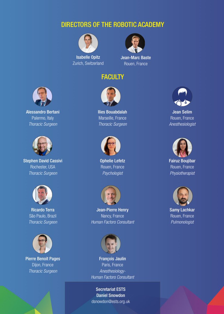 Safety and human factors are essential aspects of any surgery. This topic should be on the core of our discussions. Congratulations ESTS for bringing it up at the Robotic Academy! Very honoured to having the opportunity to share our experience with team simulation at Einstein!