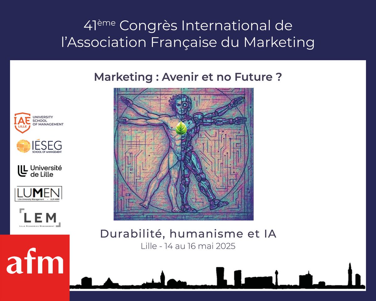 📢 Le Congrès @afm_marketing approche !

Cette 41e édition a pour thème la durabilité🌍, l’humanisme🤝 et l'intelligence artificielle🤖. Elle signe le retour à Lille 40 ans après la toute première édition du congrès ! 🎉

Infos et inscriptions 👉️ afm2025.sciencesconf.org