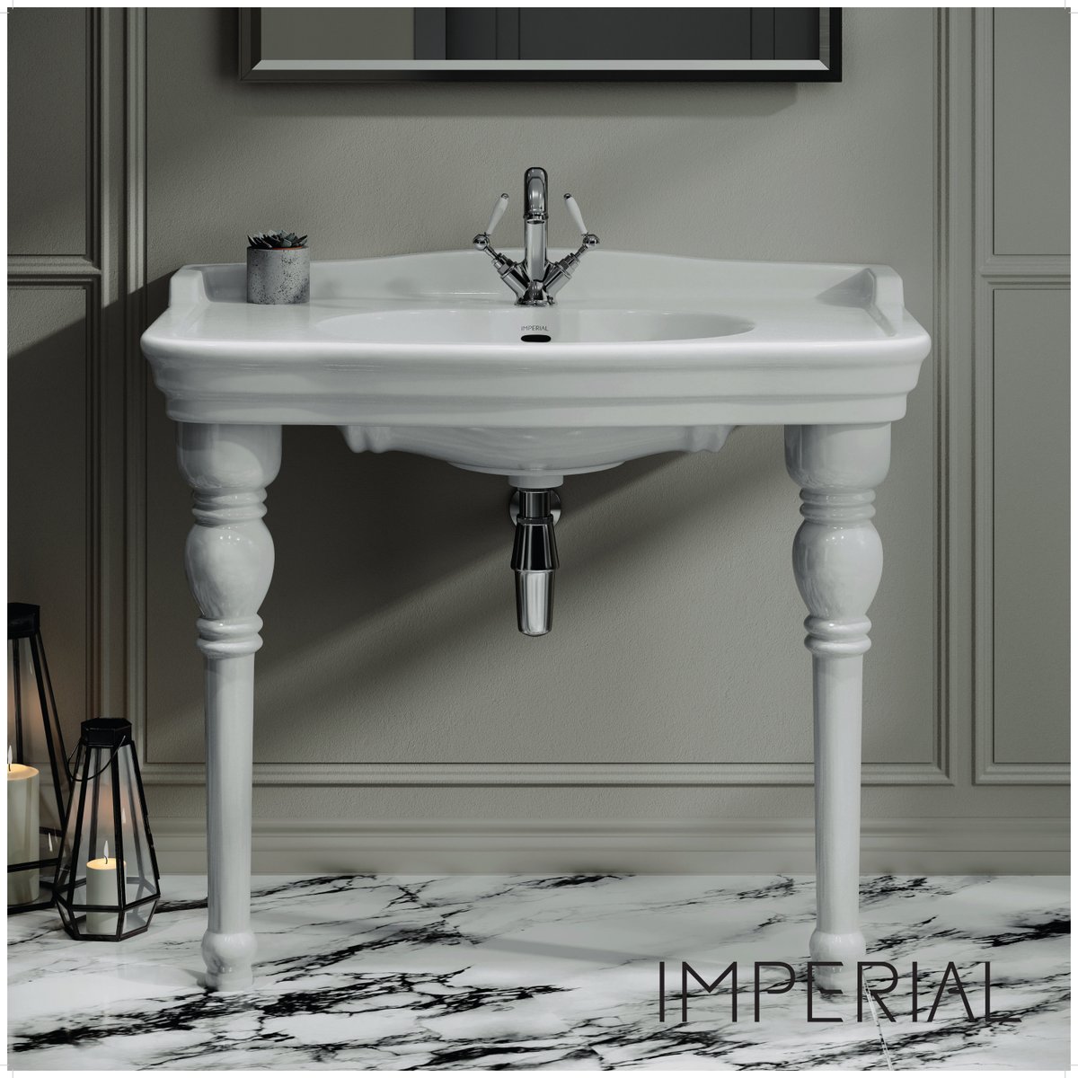 Elevate your bathroom with the Regent Console, featuring exquisite ceramic legs—an elegant centerpiece that seamlessly blends modern style with traditional charm. #simplicity #style #design #bathrooms #luxury #traditional  #imperialbathrooms