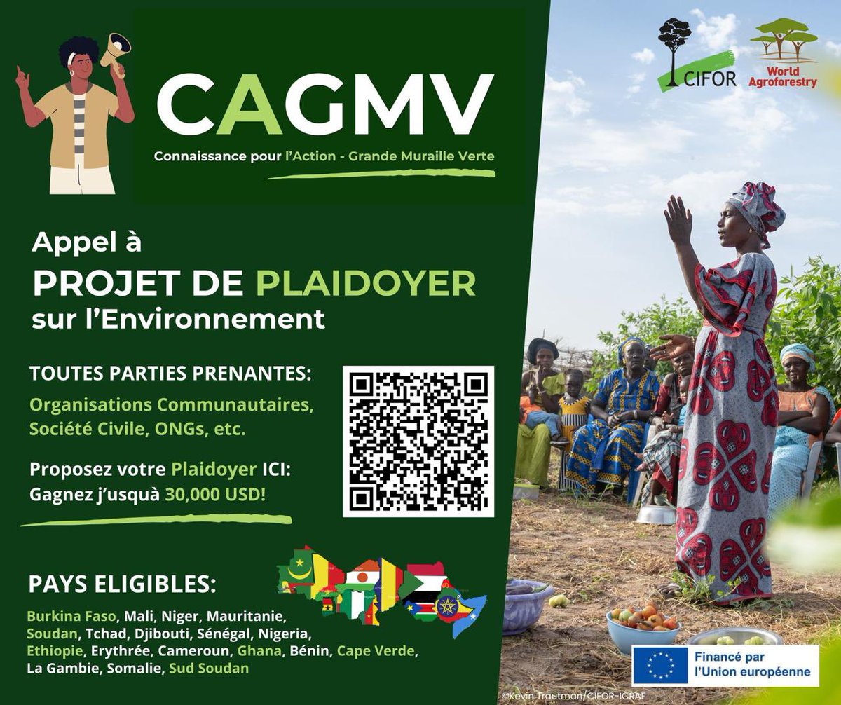 ASERGMV_Reforestation (@asergmv) on Twitter photo Connaissance pour l’Action - Grande Muraille Verte (CAGMV)
Appel à PROJET DE PLAIDOYER sur l’Environnement.
Toutes parties prenantes : Organisations Communautaires, Société Civile, ONGs, etc.
#ASERGMV #cagmv #senegal #environment #Plaidoyer #GrandeMurailleVerte <a href="/CIFOR_ICRAF/">CIFOR-ICRAF</a> Connaissance pour l’Action - Grande Muraille Verte (CAGMV)
Appel à PROJET DE PLAIDOYER sur l’Environnement.
Toutes parties prenantes : Organisations Communautaires, Société Civile, ONGs, etc.
#ASERGMV #cagmv #senegal #environment #Plaidoyer #GrandeMurailleVerte <a href="/CIFOR_ICRAF/">CIFOR-ICRAF</a>