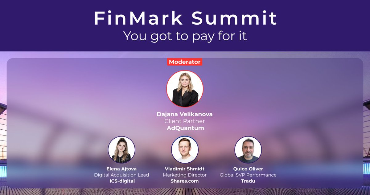 𝐘𝐨𝐮 𝐠𝐨𝐭 𝐭𝐨 𝐩𝐚𝐲 𝐟𝐨𝐫 𝐢𝐭 𝐚𝐭 𝐭𝐡𝐞 𝐅𝐢𝐧𝐌𝐚𝐫𝐤 𝐒𝐮𝐦𝐦𝐢𝐭💰
On April 30th, Dajana Velikanova, Client Partner at AdQuantum, will moderate a panel discussion titled “You got to pay for it!” at the FinMark Summit in London 🇬🇧 Join: finmarksummit.com/agenda