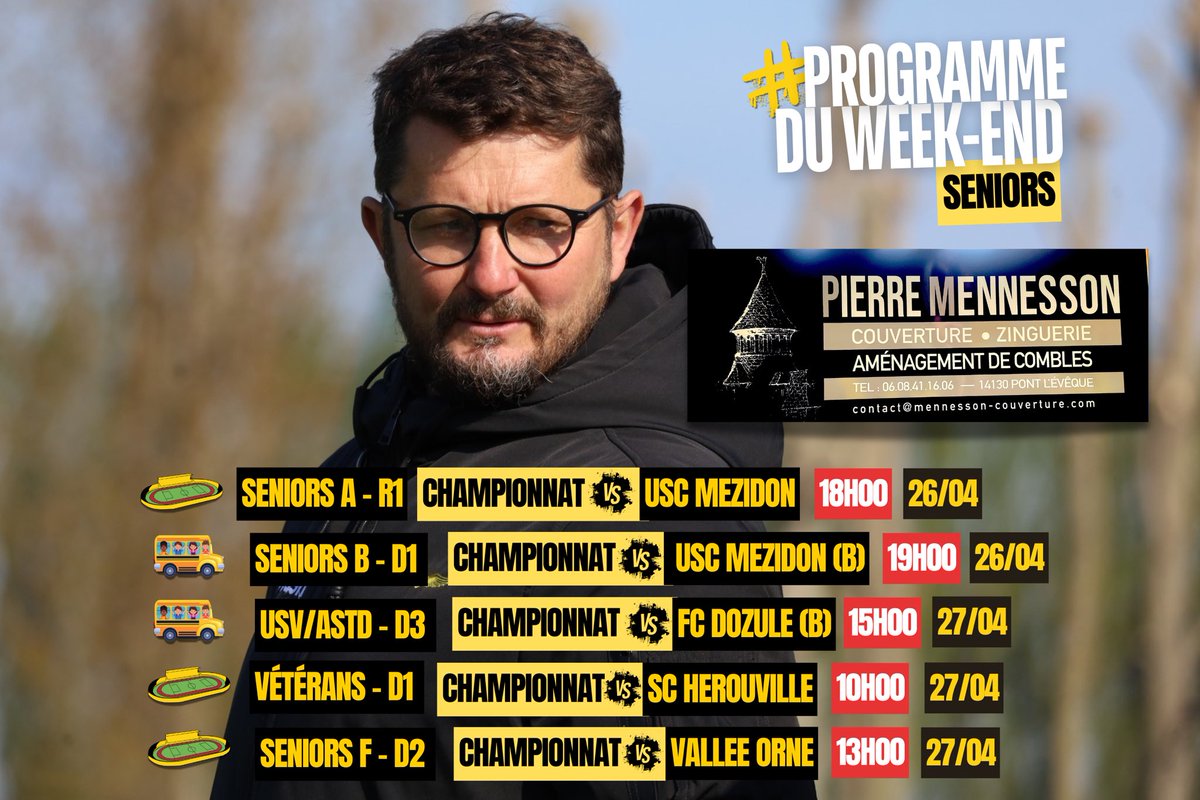 🔜 | Notre partenaire 𝗦𝗔𝗥𝗟 𝗠𝗘𝗡𝗡𝗘𝗦𝗦𝗢𝗡 𝗣𝗜𝗘𝗥𝗥𝗘 vous présente le 🗓 des rencontres de ce 𝗦𝗔𝗠𝗘𝗗𝗜 2️⃣6️⃣ &amp; 𝗗𝗜𝗠𝗔𝗡𝗖𝗛𝗘 2️⃣7️⃣ 𝗔𝗩𝗥𝗜𝗟. ⤵️

#teamASTD | #trouville | #deauville | #ProgrammeDuWeekEnd