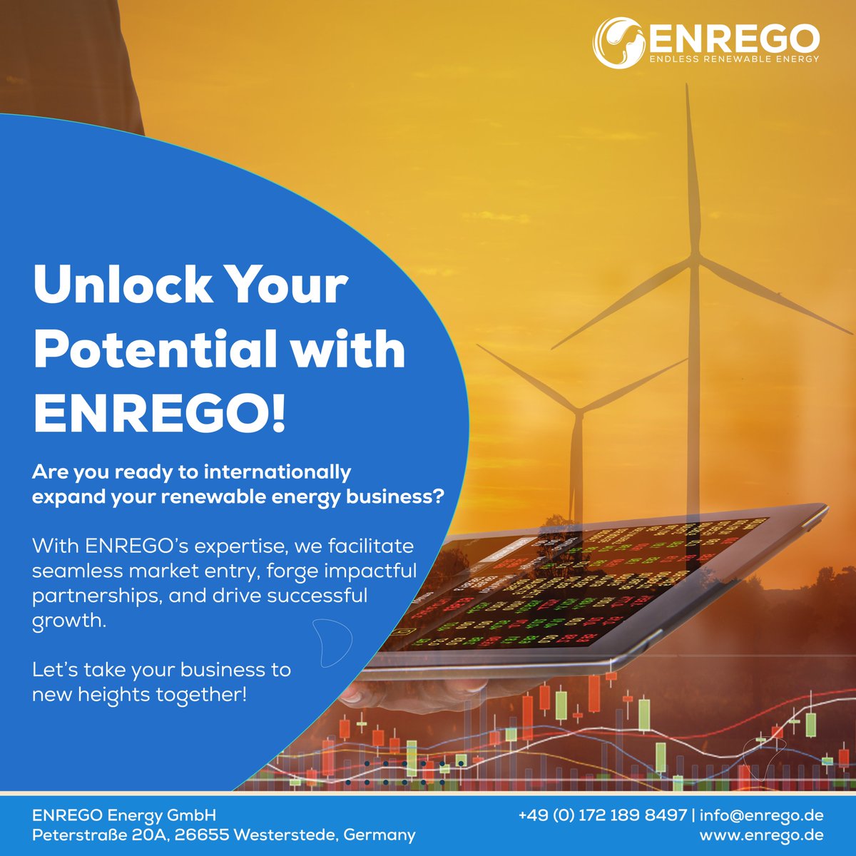 ENREGOEnergy's tweet photo. Ready to expand your #renewableenergy business on an international scale?
 
At #ENREGOEnergy, we simplify market entry, build impactful partnerships, and drive #sustainable growth through our industry expertise.
 👉 Discover more: https://t.co/qzEbiR4EZt

#Partnership https://t.co/vpKzIULE9Z