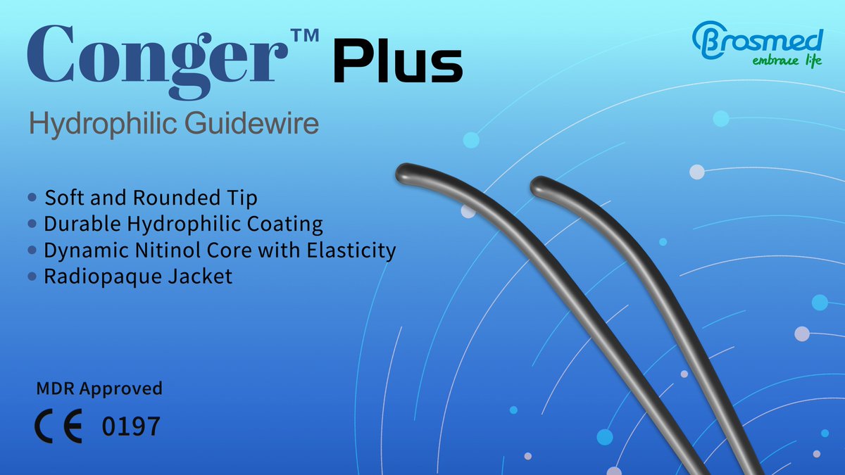 Breaking News! We're thrilled to announce Conger™ Plus Hydrophilic Guidewires has received CE MDR approval! 
Designed for superior crossability and maneuverability in PAD interventions, it now offers 116 models with expanded sizes.
#BrosMed #Guidewire #CEMDR #MedicalInnovation