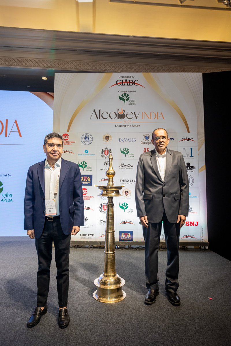 AlcoBevIndia's tweet photo. AlcoBev India 2025 illuminated its path forward with a ceremonial lamp lighting by CIABC's Director General Anant S. Iyer and Chairman Deepak Roy. A symbolic start to a day dedicated to innovation, collaboration, and shaping the future of India's alco-bev industry.

 #CIABC https://t.co/eZNxKxzHCC