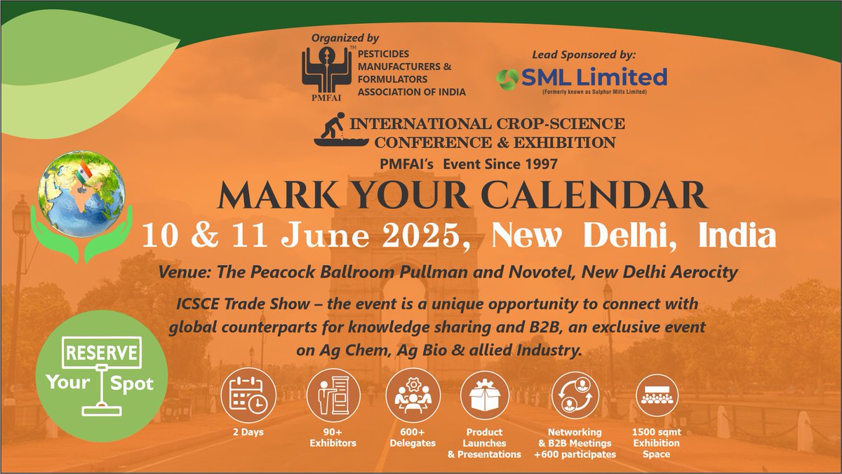 Fasal_Kranti's tweet photo. International Crop Science and Exhibition Conference (PMFI)
Mark Your Calendar: 10th- 11th June, 2025
Venue: Hotel Pullman, Aerocity, News Delhi
#pmfai #smllimited #pesticides #cropscience #conference #exhibitions #newdelhi #aerocity #india #icsce #b2b #fasalkranti
@PMFAI1967 https://t.co/X01hCOdult