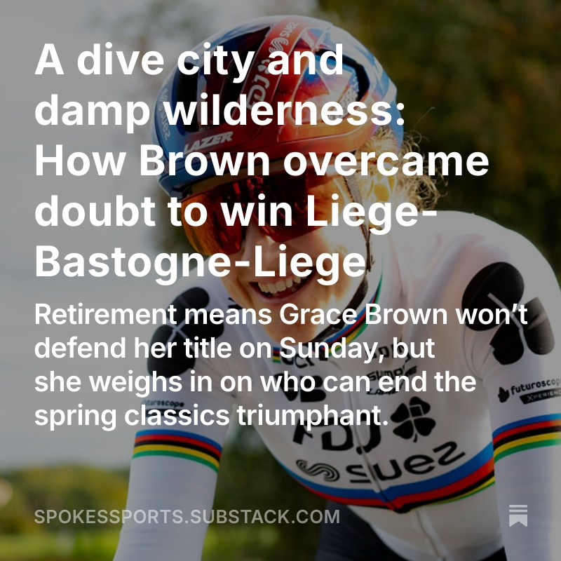 Grace Brown became the first Australian woman to win one of cycling's prestigious Monuments last year, asking her then <a href="/FDJ_SUEZ/">FDJ - SUEZ</a> team to give her an open role on rough roads that are hard to romanticise. 

Via <a href="/spokessports/">spokessports</a> 

spokessports.substack.com/p/a-dive-city-…