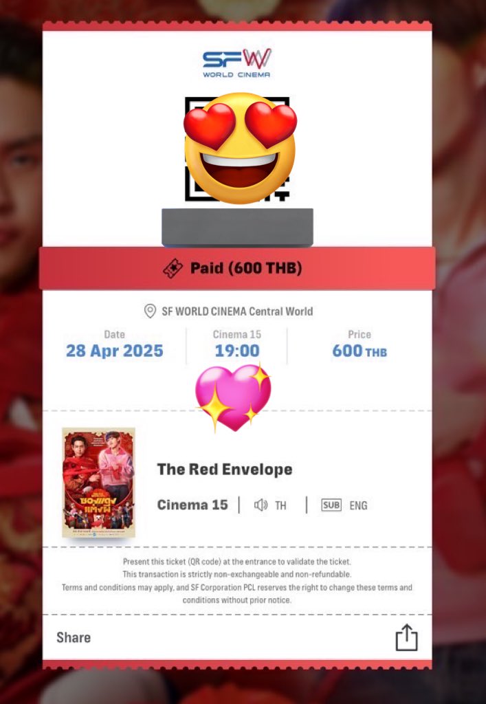 แจกตั๋วหนัง #ซองแดงแต่ผี รอบ delete scene จำนวน 1 ใบ 

❌❌ไม่ได้เสื้อ❌❌
✅รับตั๋วหน้าโรงหนังค่ะ✅

🔖 โอนเงินสมทบโปรเจคด้านล่างอย่างต่ำ 69 บาท ต่อ 1 สิทธิ์  โอนมากได้สิทธิ์มาก

📌📌 โอนเลขที่บัญชีตามรูปด้านล่างเท่านั้น📌📌

📅 สุ่มวันนี้ midnight 

#เปิดซองแดงรอแต่งที่SF