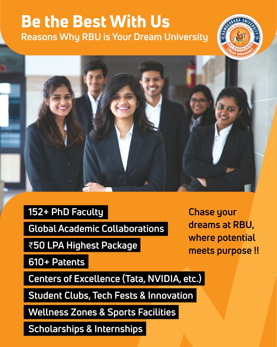 Discover why RBU is your dream university! With top faculty, global ties, record placements, and unmatched innovation, it's where ambition finds its wings. From research to recreation, everything you need to excel is right here.