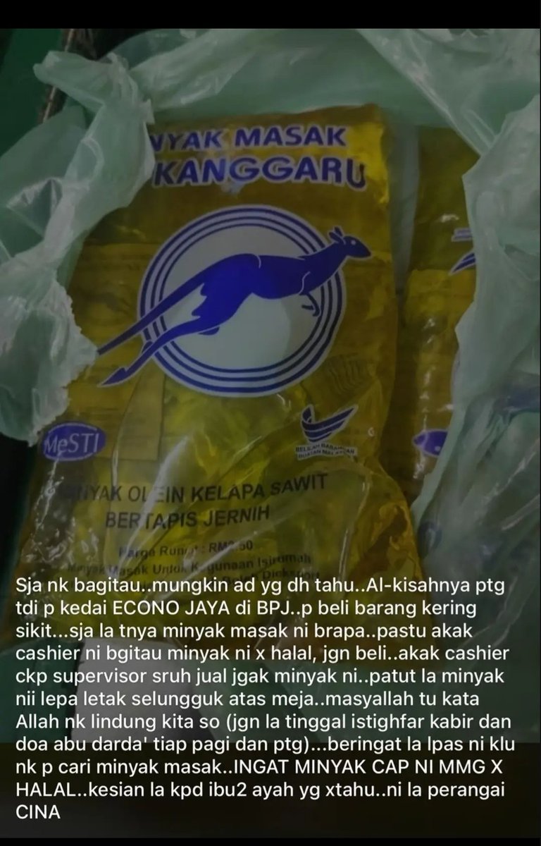 V3N0MV7's tweet photo. Al kisah 'Minyak Masak Kanggaru '

Heboh viral merata katanya TAK HALAL..

Tapi hasil semakan dah dapat tahu yang ianya HALAL.

So.. #SemakSebelumSebar yerrr https://t.co/j2WWEHhsvX
