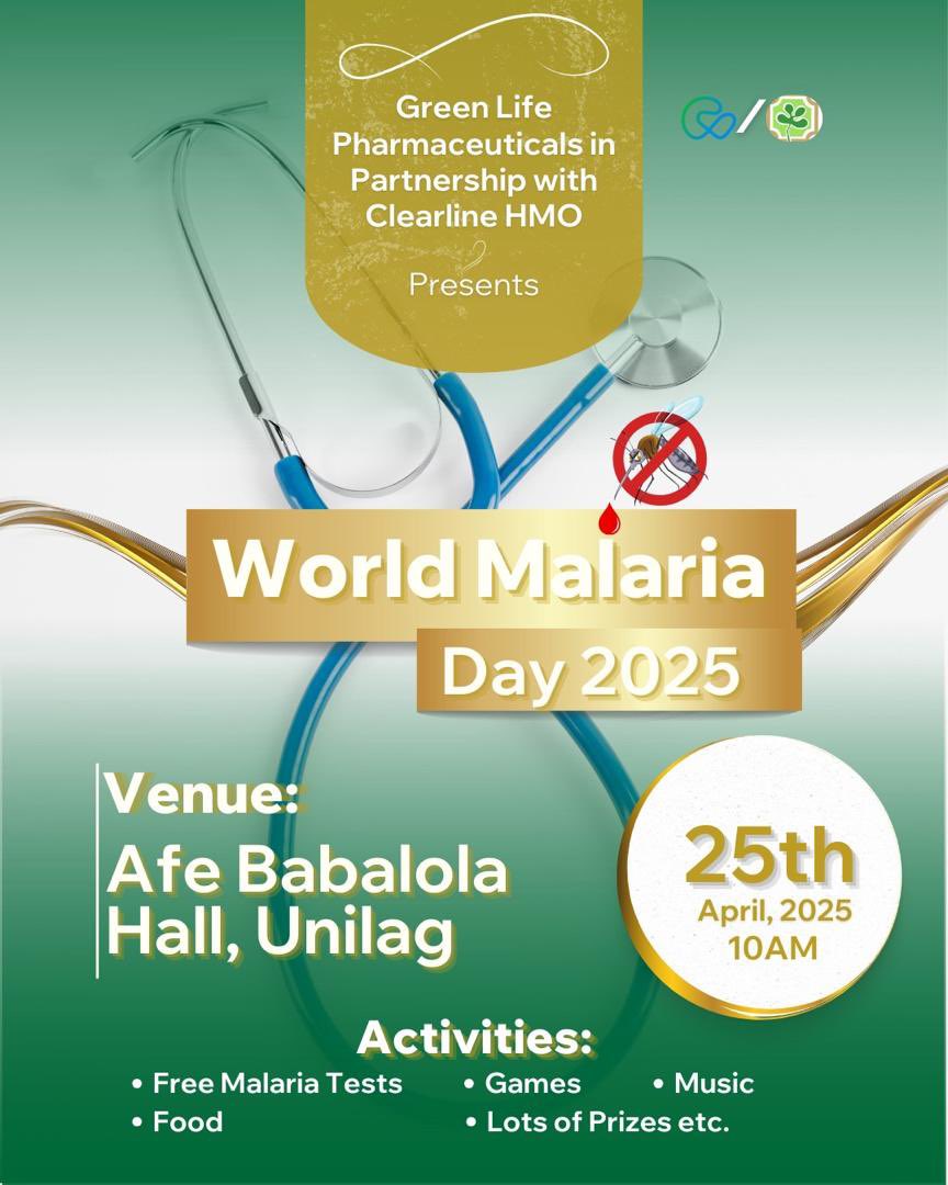 digitalconnekt's tweet photo. Get ready, Unilag!
Join us for World Malaria Day 2025
Date: April 25th | Time: 10AM | Venue: Afe Babalola Hall
Free malaria tests, games, music, food, and prizes!
Let’s kick out malaria together!
#WorldMalariaDay2025 #EndMalaria #UnilagEvents #HealthAwareness #GreenLifePharma https://t.co/kSNb8e3J5o