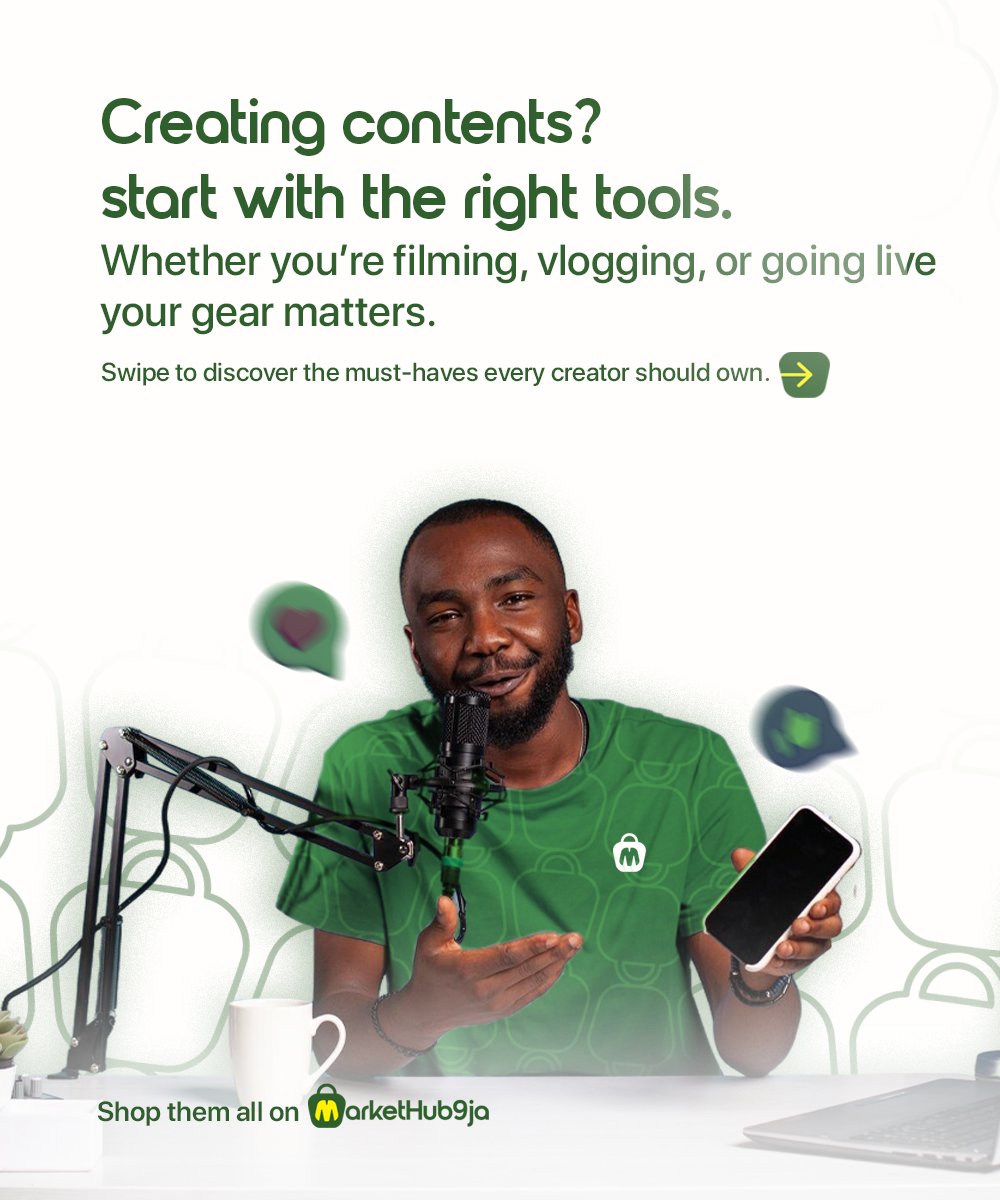 markethub9ja's tweet photo. Are you a content creator looking to step up your game? 

Markethub9ja has all the equipment you need at affordable prices! 
Shop your quality tools, and get ready for the best content creation experience.

Head over to our website today! https://t.co/Ymcr9jFFBC