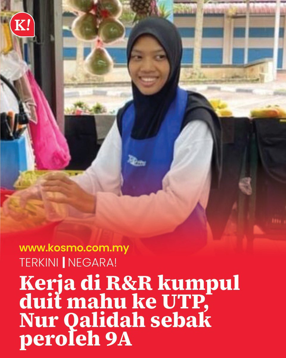 Tatkala calon lain berada di sisi keluarga ketika menyemak keputusan peperiksaan Sijil Pelajaran Malaysia (SPM), namun situasi berbeza dilalui Nur Qalidah Farhana Mohd. Azman, 18.

kosmo.com.my/2025/04/25/ker…