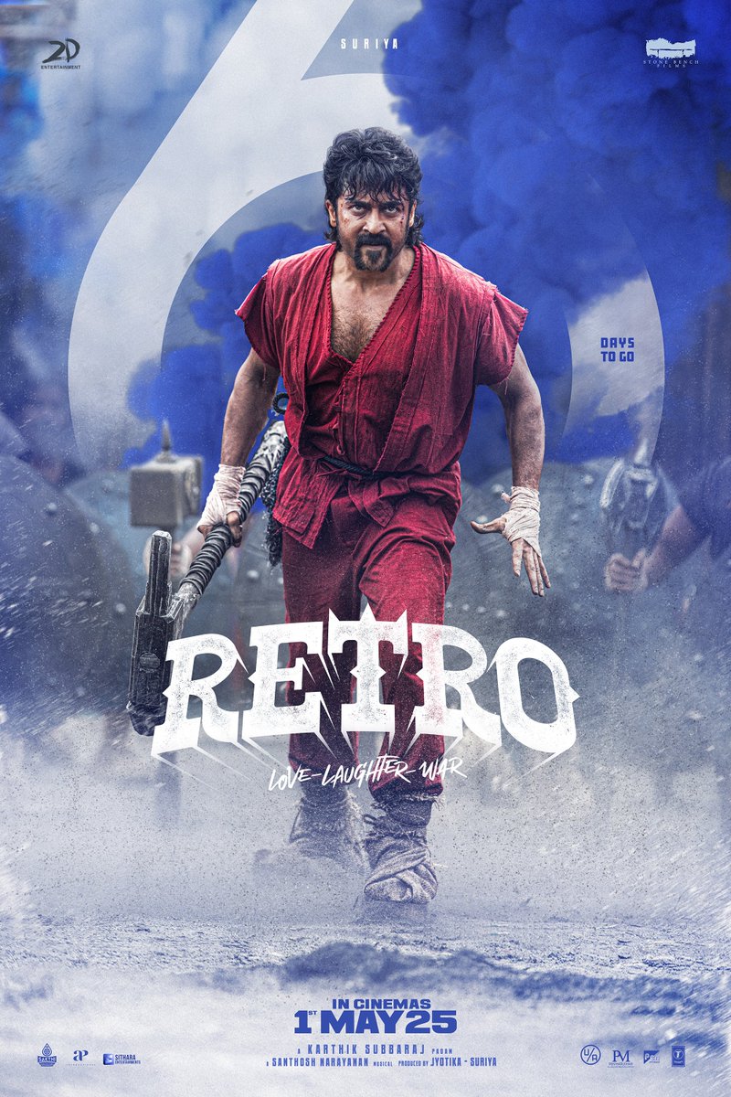 2D_ENTPVTLTD's tweet photo. With might and fury, The One will strike in 6 Days 🔥

#RetroFromMay1 #LoveLaughterWar

@Suriya_Offl #Jyotika @karthiksubbaraj @hegdepooja @Music_Santhosh @prakashraaj @C_I_N_E_M_A_A @rajsekarpandian @kaarthekeyens @kshreyaas @cheps911 @jacki_art #MayaPandi @JaikaStunts @sherif_choreo @PraveenRaja_Off #Jayaram #Karunakaran @valentino_suren @Lyricist_Vivek @Mangopostworks @tuneyjohn @stonebenchers @SakthiFilmFctry @sakthivelan_b @PenMovies #PenMarudhar @sitharaents @vamsi84 @VaikaMerryland @APIfilms @tseriessouth @TSeries @prosathish @proyuvraaj @gobeatroute
