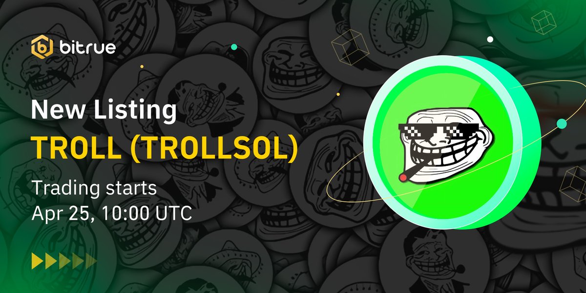 ✨New listing #TROLLSOL is coming to #Bitrue Spot in the #Meme sector! <a href="/trololol_io/">TROLL</a>   

🔹 Deposits opened via #Solana network  
🔹 TROLLSOL/USDT trading starts: 10:00 UTC, April 25, 2025   

👇 Learn More: support.bitrue.com/hc/en-001/arti…