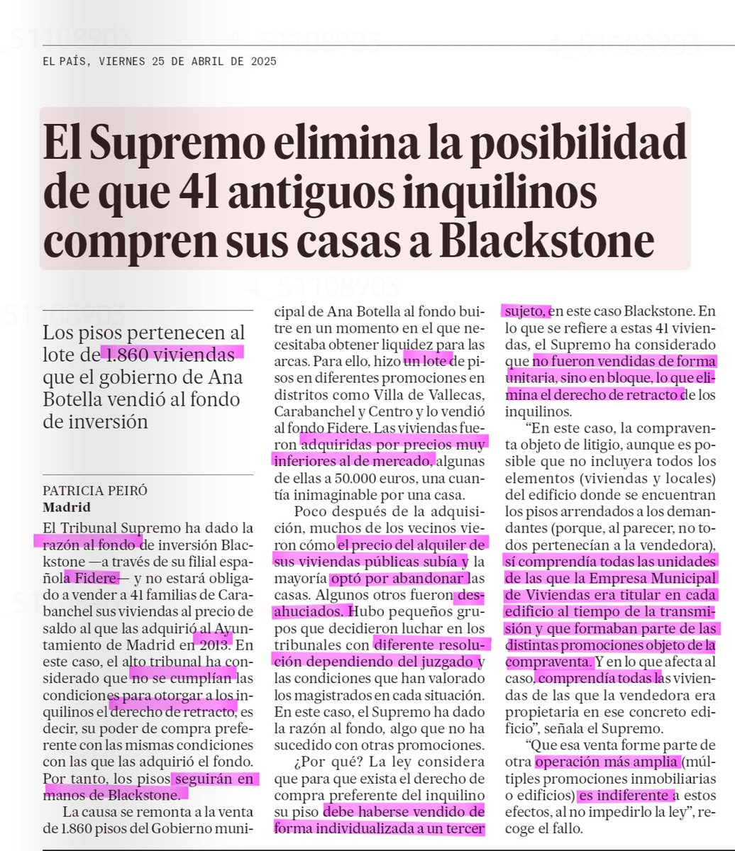 Blackstone gana en el Tribunal Supremo y por mucho que le llamen fondos buitre se queda con las casas que es lo que importa.