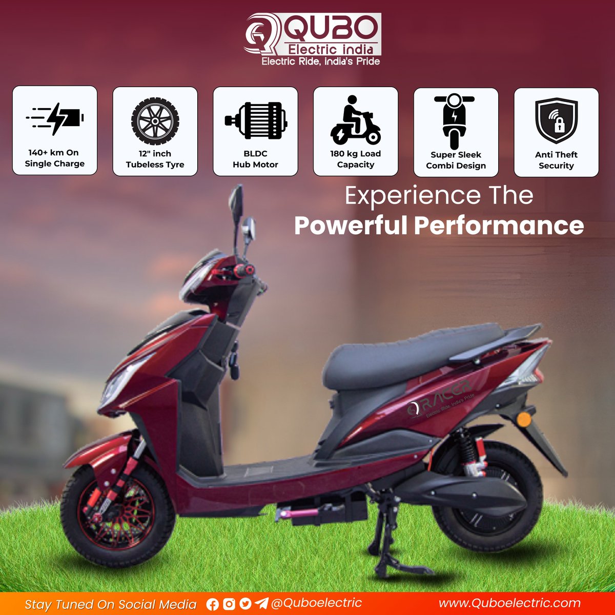 Quboelectric's tweet photo. DEFINE YOUR PERFORMANCE !
WITH QUBO RACER
The King of Top Performance

- 140+ km On Single Charge
- 12" inch Tubeless Tyre
- BLDC Hub Motor
- 180 kg Load Capacity
- Super Sleek Combi Design
- Anti Theft Security

#Switch_on_QuboElectric
#QuboElectric #Quboindia https://t.co/7EyHz6bBdU