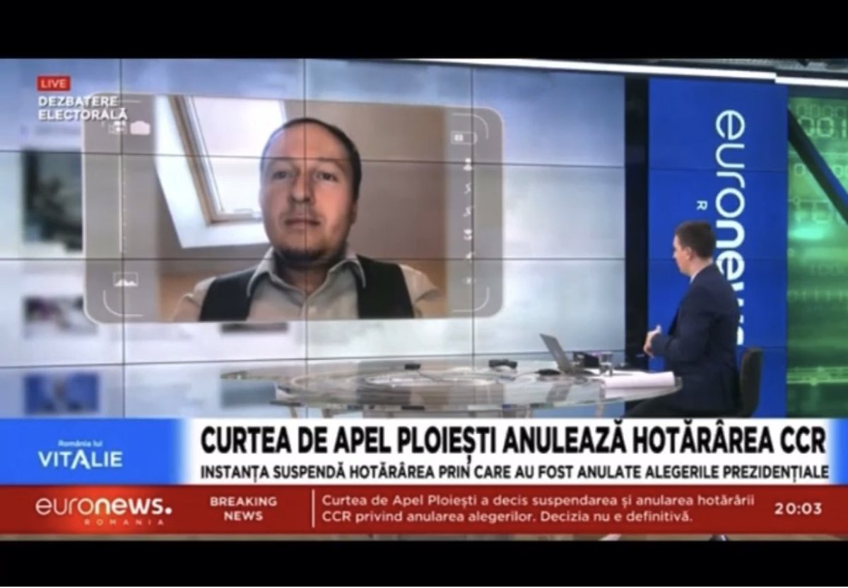 dragos_lucian's tweet image. Mulțumesc Euronews România pentru oportunitatea de a discuta decizia Curții de Apel Ploiești: suspendarea și anularea hotărârii Curții Constituționale privind anularea alegerilor prezidențiale din 2024. Decizia nu este definitivă și poate fi atacată la Curtea Supremă.