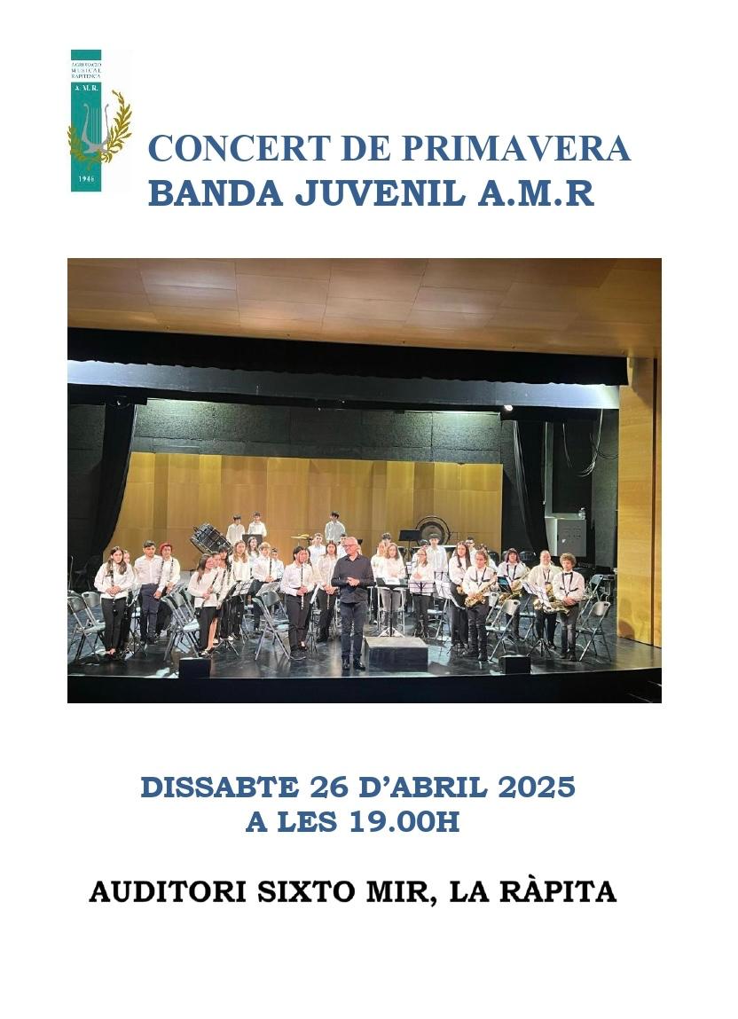 Dissabte tenim concert de primavera a l'#AuditoriSixtoMir, amb la banda juvenil de l'Agrupació Musical Rapitenca.

#CulturaRàpita25