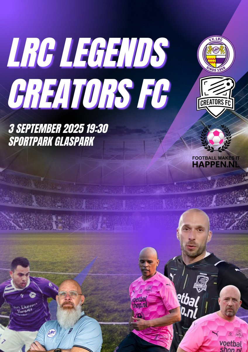 Geweldig nieuws en dit mag u niet missen!

3 september 2025: LRC LEGENDS - CREATORS FC
Lees meer op vvlrc.nl