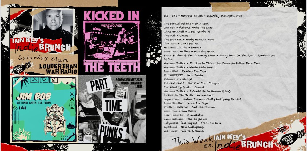 Iain Key (@iainkey) on Twitter photo Tomorrow 11am on my Indie Brunch with special guests Erin and Jay of <a href="/NERVOUSTWITTA/">Nervous Twitch</a> for <a href="/louderthanwar/">Louder Than War</a>
Stream via s2.radio.co/sab795a38d/lis… or Android/iOS or catch up on Mixcloud later
Playlist #thesordiddetails <a href="/mrjimBob/">Jim Bob</a> <a href="/ChrisBridgett/">Chris Bridgett</a> <a href="/leon_pig/">The Dirt (and bits of Leon)</a> <a href="/the_sick_fix/">The Sick Fix</a> <a href="/IamYonMon169799/">Yon Mon</a> Tomorrow 11am on my Indie Brunch with special guests Erin and Jay of <a href="/NERVOUSTWITTA/">Nervous Twitch</a> for <a href="/louderthanwar/">Louder Than War</a>
Stream via s2.radio.co/sab795a38d/lis… or Android/iOS or catch up on Mixcloud later
Playlist #thesordiddetails <a href="/mrjimBob/">Jim Bob</a> <a href="/ChrisBridgett/">Chris Bridgett</a> <a href="/leon_pig/">The Dirt (and bits of Leon)</a> <a href="/the_sick_fix/">The Sick Fix</a> <a href="/IamYonMon169799/">Yon Mon</a>